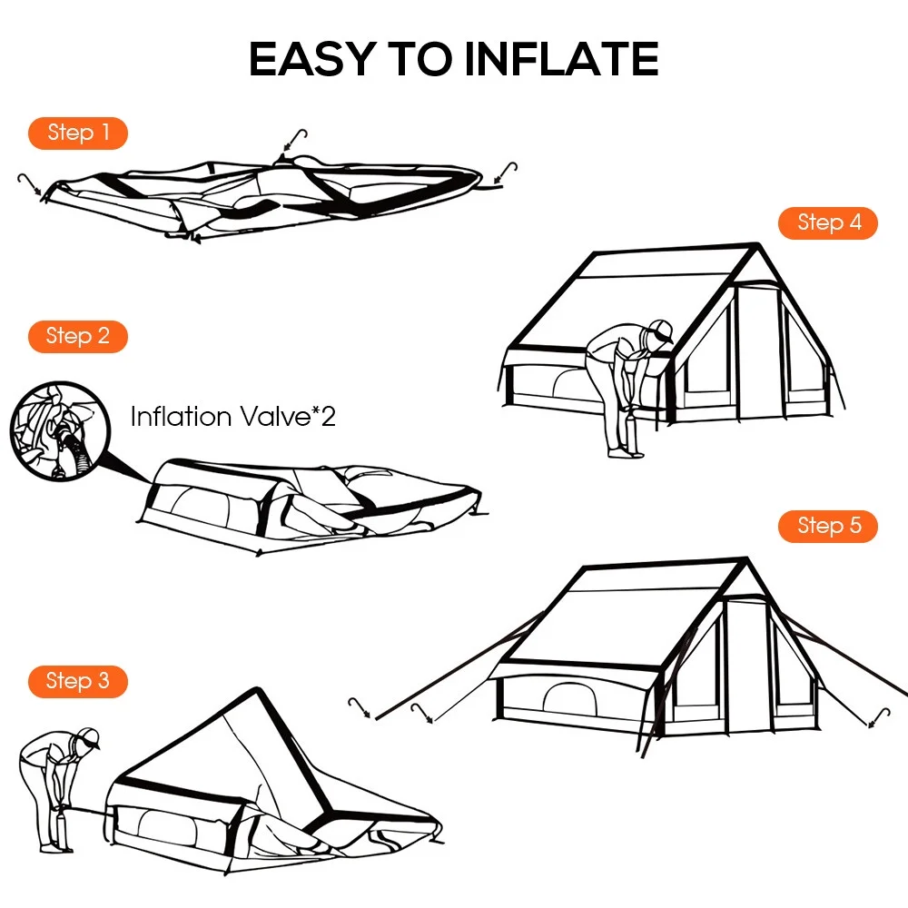 Inflatable Camping Tent with Pump, Glamping Tents, Easy Setup Waterproof Windproof Outdoor Blow Up Tent, 4 Season Oxford Cabin Tent Suitable for 3-8 people,L - Curated Treasures Market