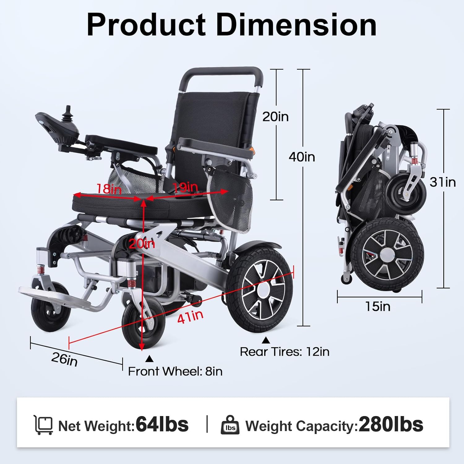 Electric Wheelchair for Adults, 15 Miles Long Travel Range, Intelligent Power Wheelchairs Foldable All Terrain Motorized Wheelchair for Seniors Compact Portable Airline Approved
