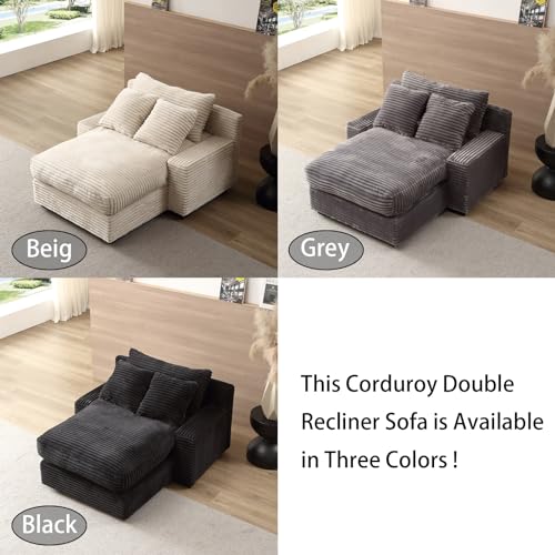 Oversized Luxe Double Chaise Sleeper Sofa, Comfortable Cloud Couch Soft Fluffy Corduroy Upholstery with Square Armrests & Removable Back Cushioned for Living Room Bedroom (Beige, 74.8 inch)