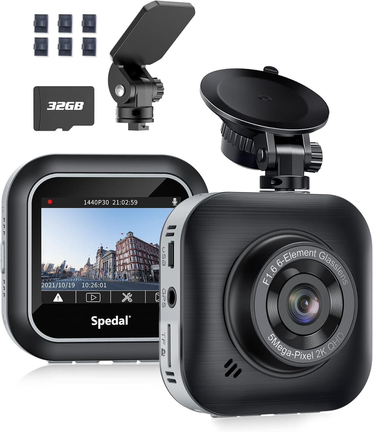 Spedal Dash Cam Front with 32GB SD Card 1080P Full HD Car Camera 2560x1440P HD F1.6 Aperture Record Ultra Night Vision 150° Wide Angle Smart Dash Camera for Cars, Loop Record, G-Sensor Pack of 2