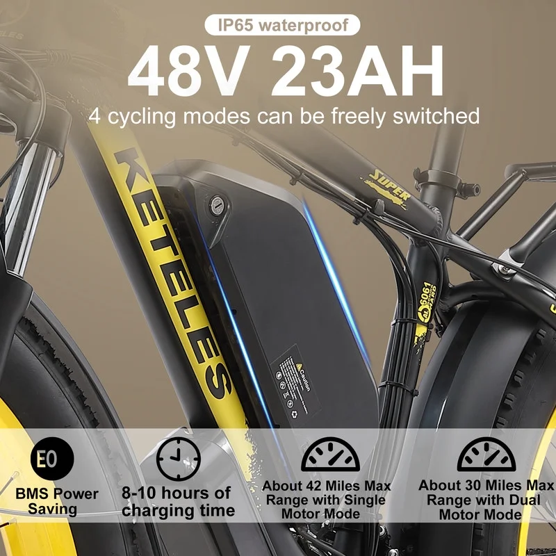 KETELES Electric Bike for Adults Ebike 2000W Adult E Bike Mountain Bicycle 48V 23AH Removable Battery 26" Fat Tire Commuter Electric Bike