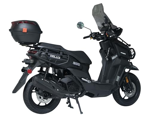 HHH Tank 200 DLX EFI Scooter Vitacci Tank 200 EFI Scooter 200cc motorcycle 13 inch wheels Fully Automatic, Windshield and Matching Rear Trunk ( Black )