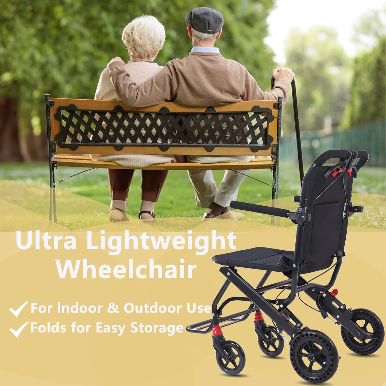 (Only 14lbs) Portable Folding Wheelchair, Travel Wheelchair with handbrake, Ultra-Light Wheelchair for The Elderly and Children (with Bag)