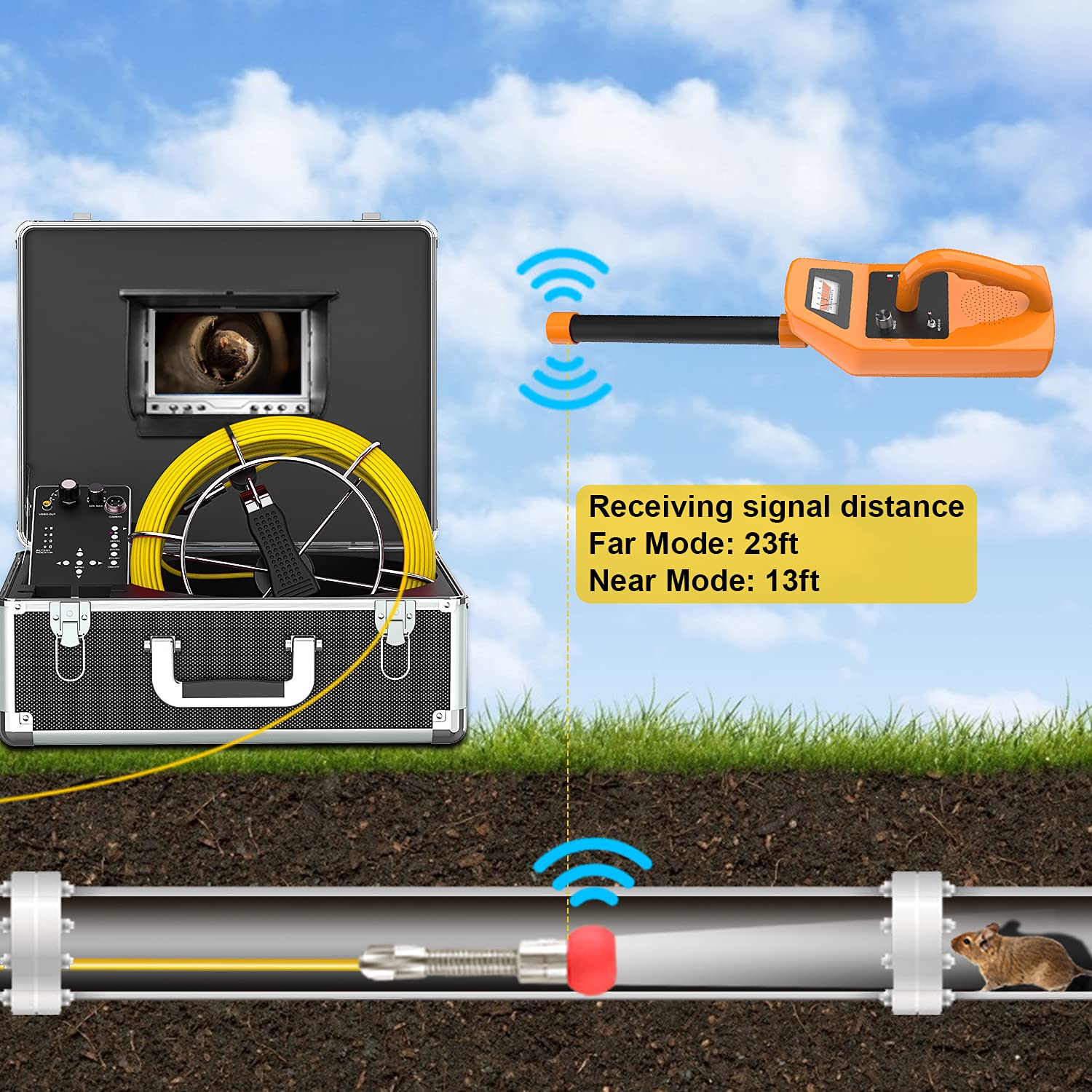 Sewer Camera with Locator, Anysun 100ft Inspection Camera with 512Hz Sonde Transmitter and Receiver Plumbing Camera Snake with DVR and 7 LCD Monitor IP68 Waterproof Pipe Inspection Camera(100ft/30m)