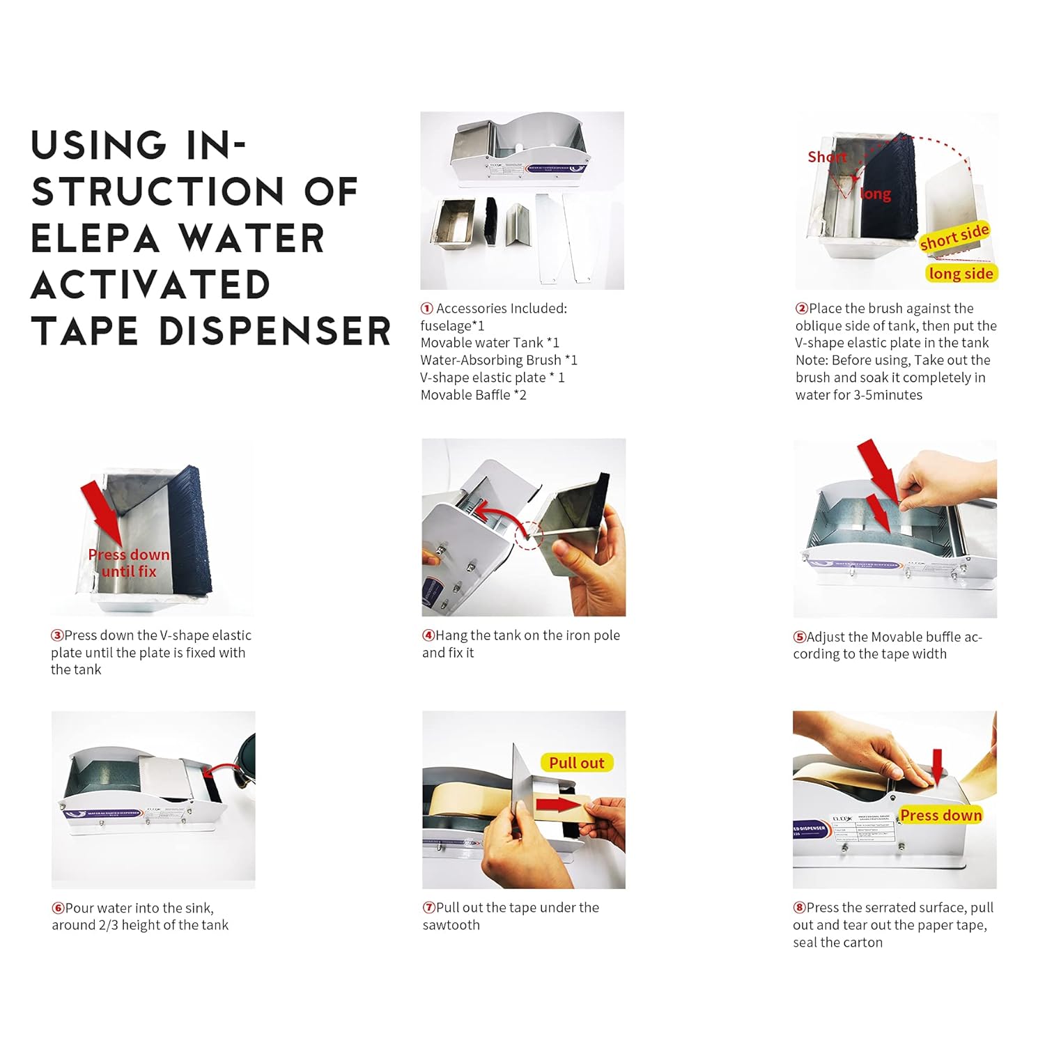 Elepa Water Activated Tape Dispenser- Manual Kraft Tape Dispenser,3.5-Inch Wide,Ideal for Low-Volume Carton Sealing by Non-Fiberglass Water-Activated Kraft Tape