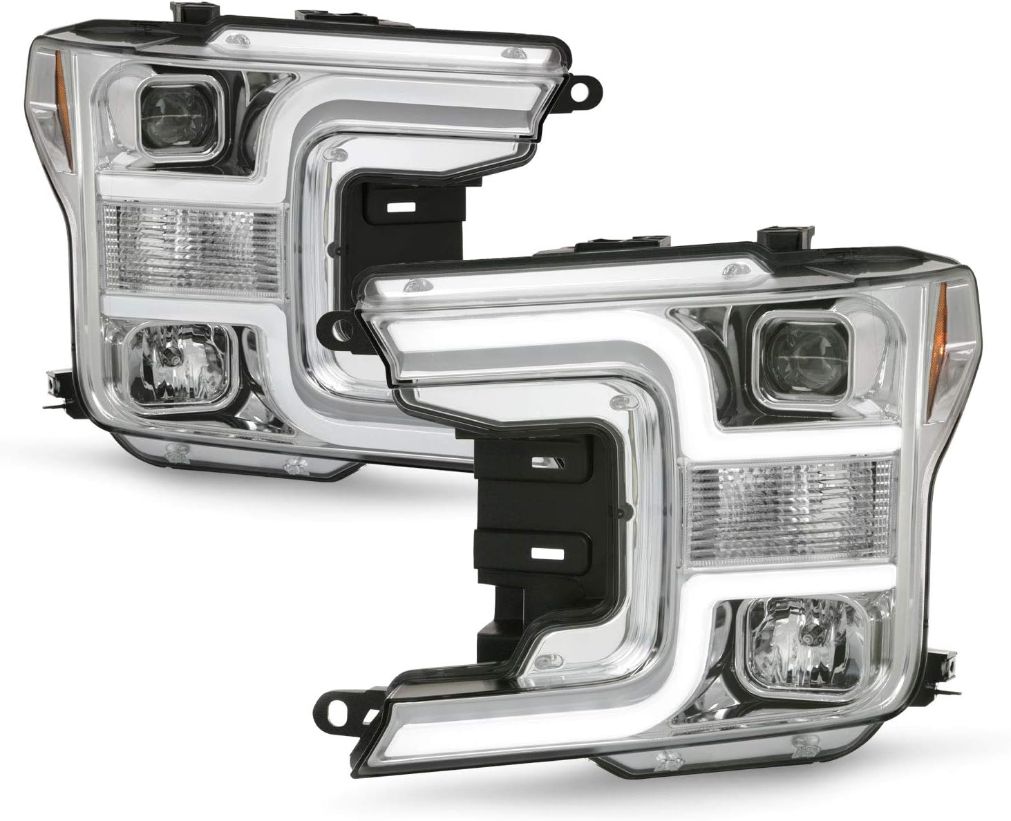 AKKON - Fits 2018-2020 Ford F150 Pickup Truck [Halogen Type] Projector Chrome Clear Headlights Pair Left + Right Replcement