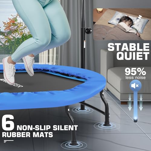 ANCHEER 50" Rebounder Trampoline for Adults with Bar, 550 LBS Mini Trampoline Quiet Exercise Rebounder Bungee Rebounder Jumping Cardio Trainer Workout for Adults