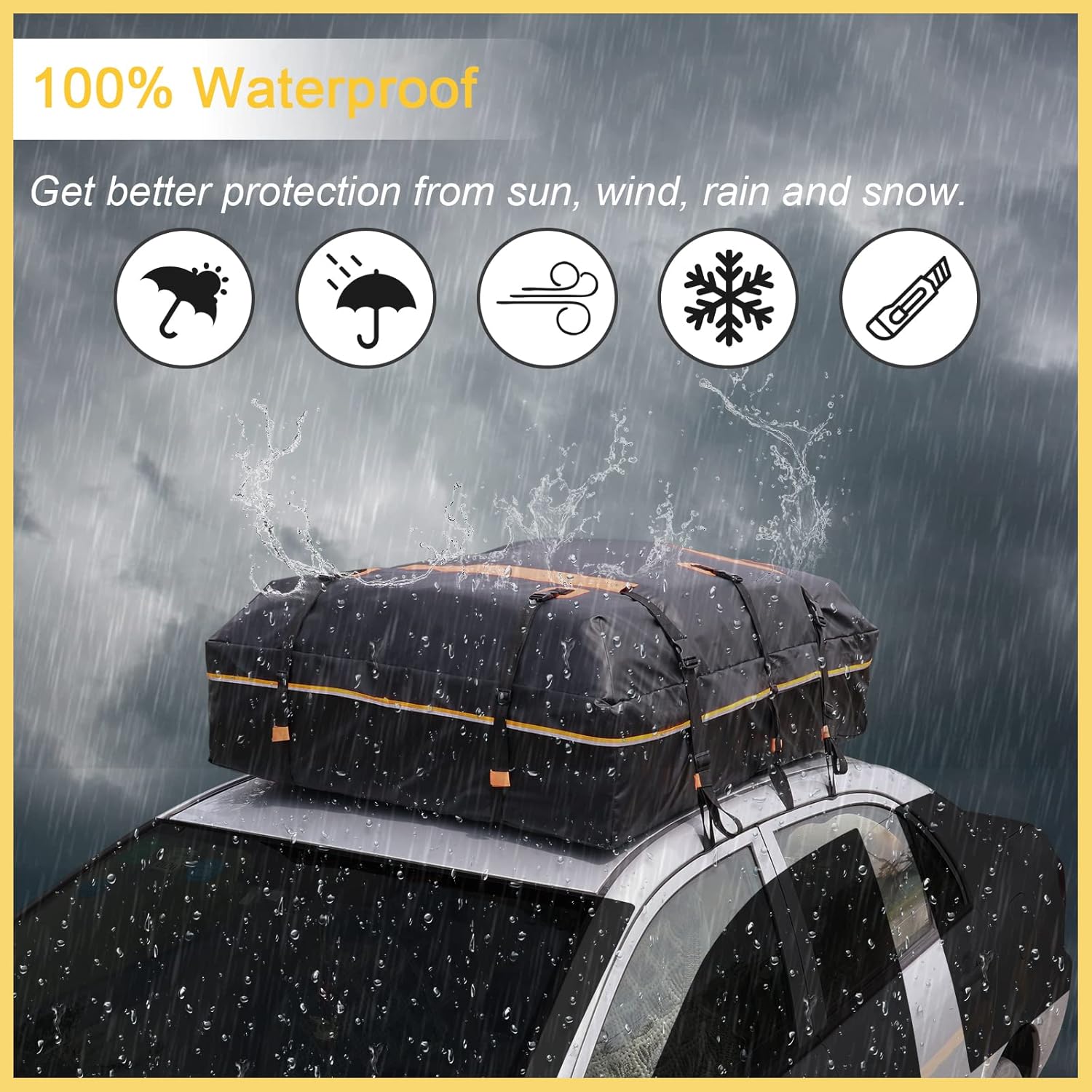 SOCAUNY Car Rooftop Carrier Soft Cargo Box 20 Cubic Feet Roof Bag Car Waterproof with Reflective Strip Rooftop Carrier for Cars Without Roof Racks
