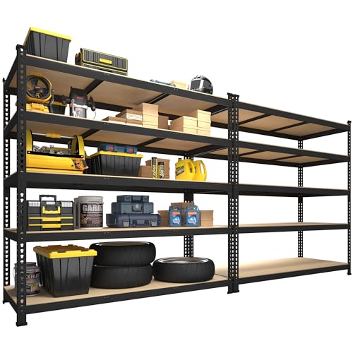 PrimeZone 2 Pack Storage Shelves 48" x 24" x 72" - 5 Tier Heavy Duty Adjustable Garage Storage Shelving, Metal Storage Utility Rack Shelf Unit for Warehouse Pantry Closet Kitchen, Black