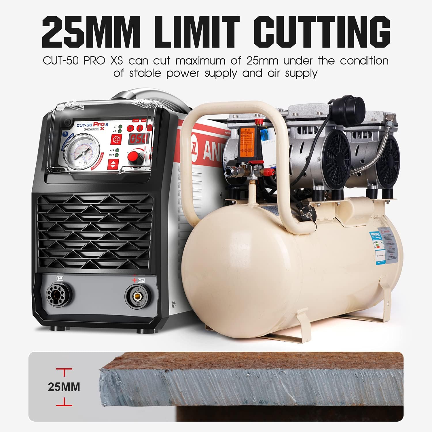 ANDELI 50Amp Plasma Cutter Maximum Cut Thickness 13/16&Prime;(30mm) Low Frequency DC Inverter IGBT Air Plasma Cutting Machine CUT-50 Pro XS (110V/220V)