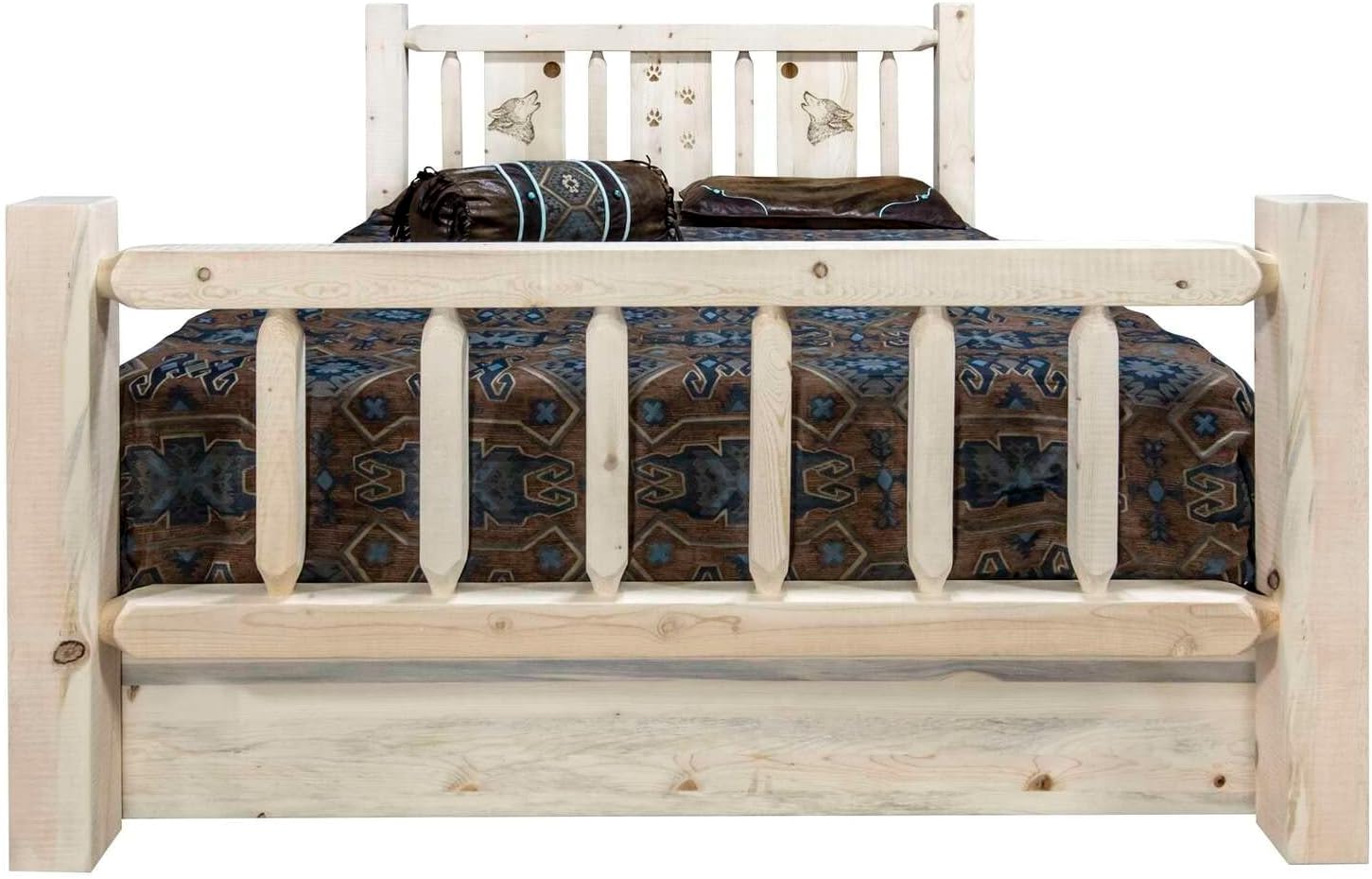 Montana Log Collection Wood Homestead Queen Storage Bed MWHCSBQLZWOLF