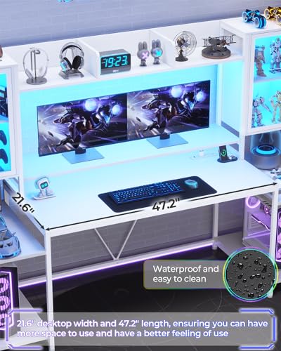 SEDETA Gaming Desk 74.8'' with LED Lights, Hutch and Storage Shelves, Computer Desk with Monitor Stand, Large PC Gamer Desk Workstation, Ergonomic Gaming Table for Bedroom, Living Room, Black