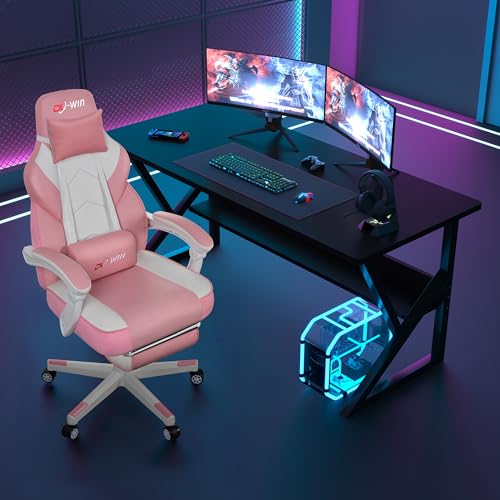 Gaming Chairs for Adults, Computer Chair with Footrest and Ergonomic High Back, Big and Tall Gamer Chairs with Massage Lumbar Support, 360° Swivel Height Adjustable, Blue