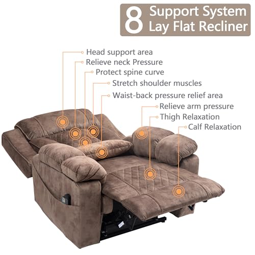 Power Lift Chair Lay Flat Recliner Infinite Position Electric Dual Motor Stand Up Lift Chair with Massage and Heat for Adults,Heavy Duty Recliners with 2 Remote Controls and Two Cup Holders