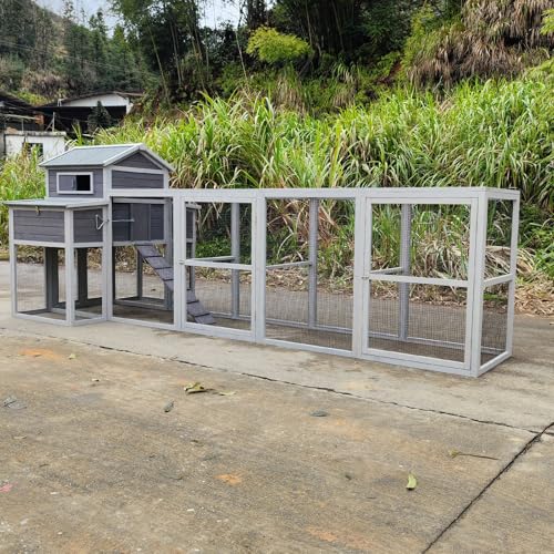 3-Tier Large Wooden Chicken Coop for 8-10 Chickens,Outdoor Walk-in Chicken Coop House with Run&Nesting Boxes,Hen House Poultry Pet Habitat Hutch Cage W/Pull Out Trays&Wire Fencing(95"×80"×83")