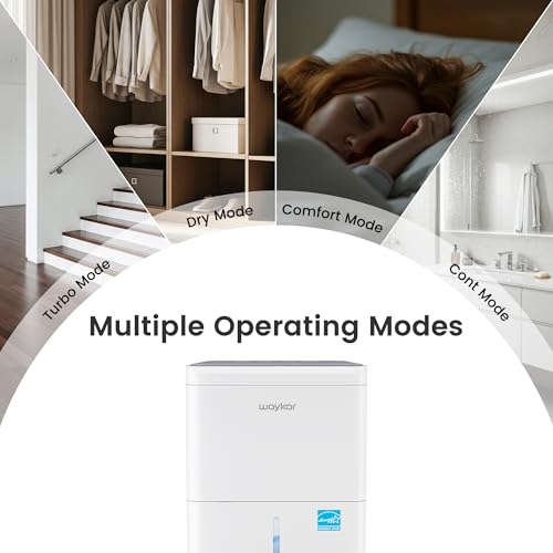 Waykar 80 Pint Energy Star Dehumidifier for Home, Basement, Large Rooms up to 5,000 Sq. Ft. - Auto Defrost, Ultra Quiet(40 dB), Auto Comfort Mode, with Drain Hose & Water Tank