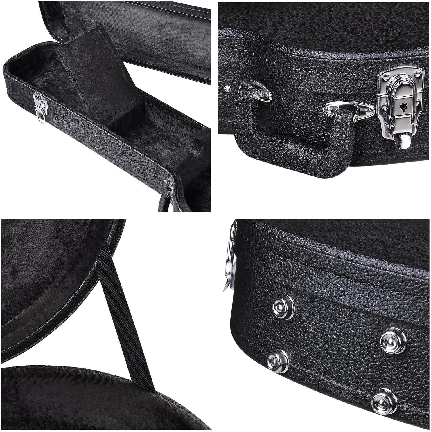 Guitar Hard Case for LP Les Paul Style Electric Guitars PU Leather Wooden Hard-Shell Case with Lock Molded Handle Black