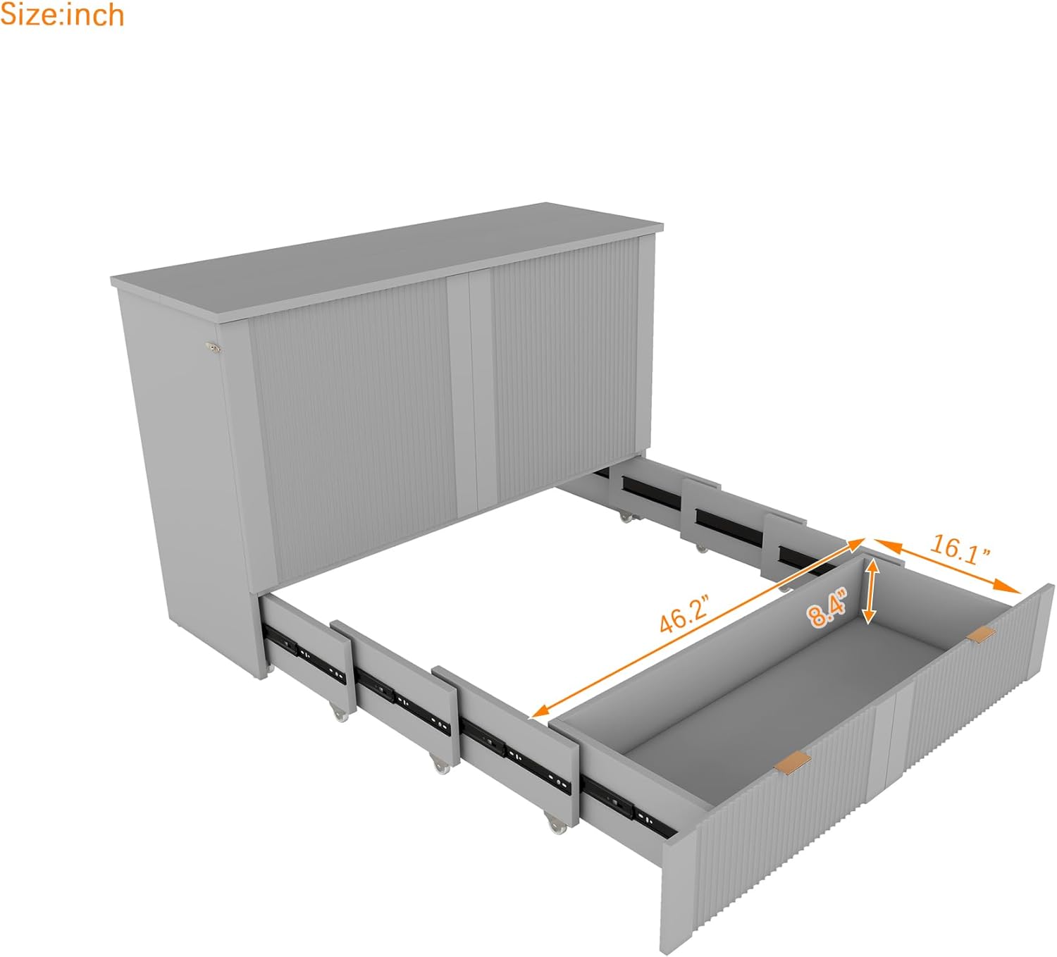 Full Size Murphy Bed Wall Bed with Storage Drawers, Foldable Platform Bed with A Set of Sockets, Cabinet Bed for Home Office or Small Room, Pulley Structure Design (Gray-Full Size-USB Ports)