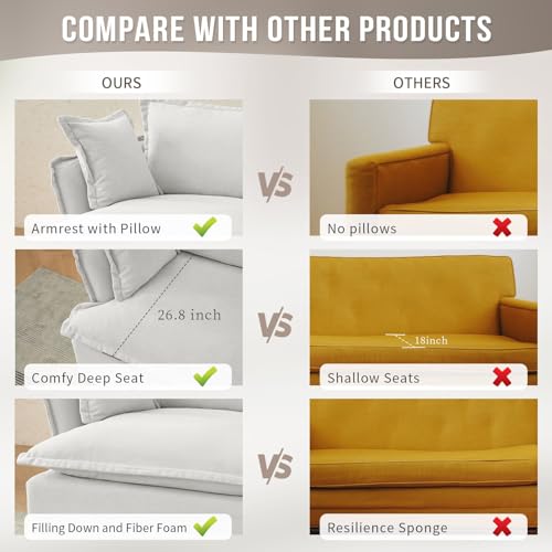 Cloud Modular Sectional Sofa,White 5 Seaters L Shape Down Fill Sectional Convertible Deep Seat Modular Couch with Ottoman,Detachable Couch Cushion Covers Sofa for Living Room