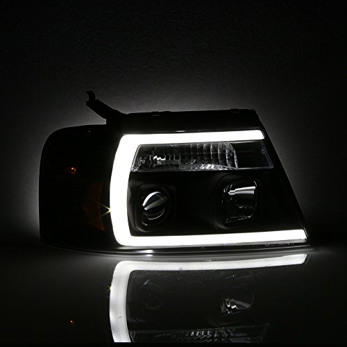 AKKON - Fits 2004-2008 Ford F150 Pickup LED Parking Tube Bar Projector Black Headlights Pair Driver Left+Passenger Right