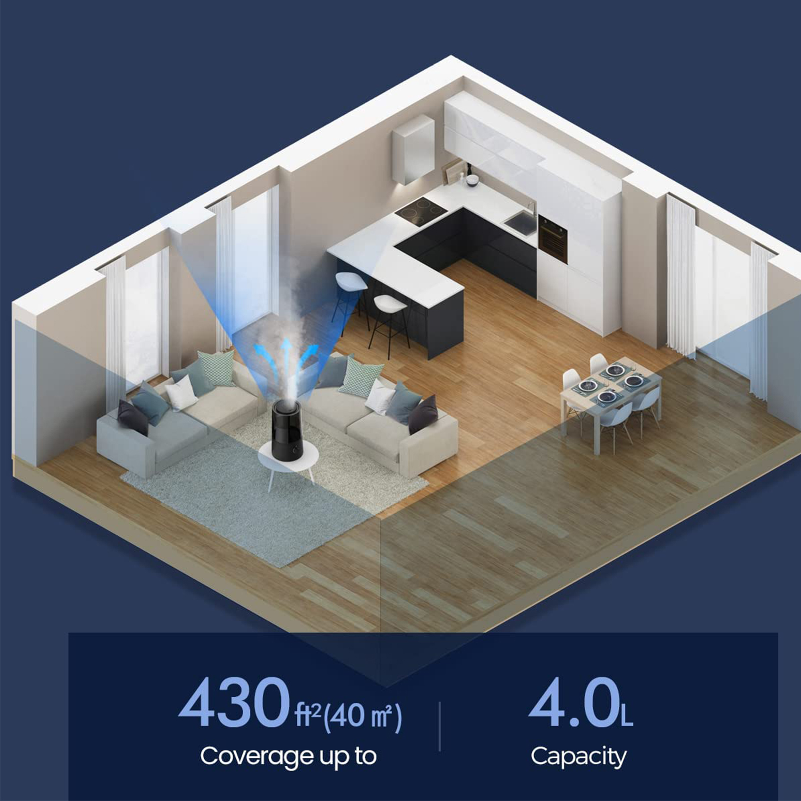 Air Humidifiers for Large Room - 30H Work Time, 4L, Kids/Plant, Auto Shut Off