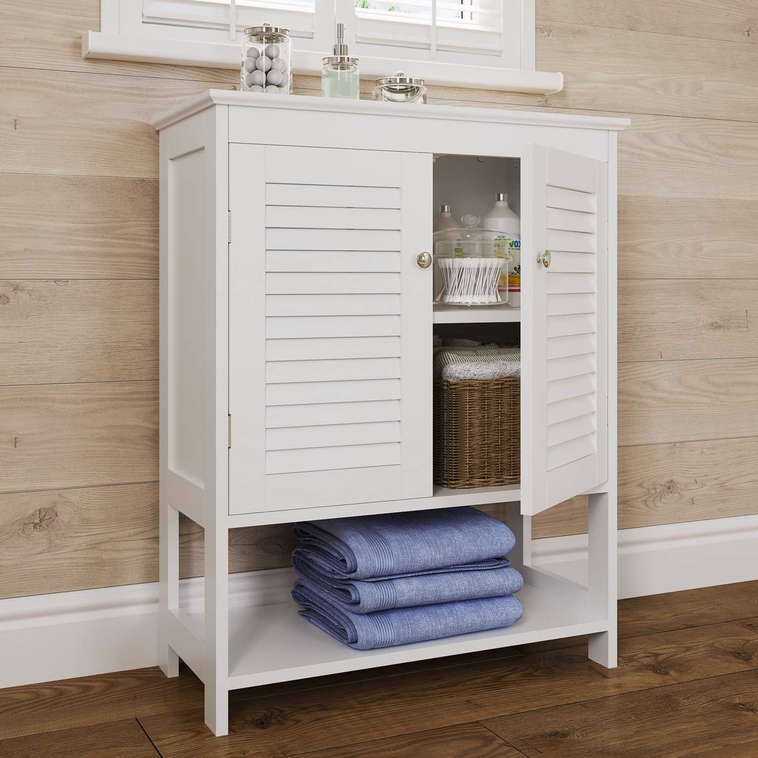 RiverRidge, White Ellsworth Two-Door Floor Cabinet with Open Shelf, Size
