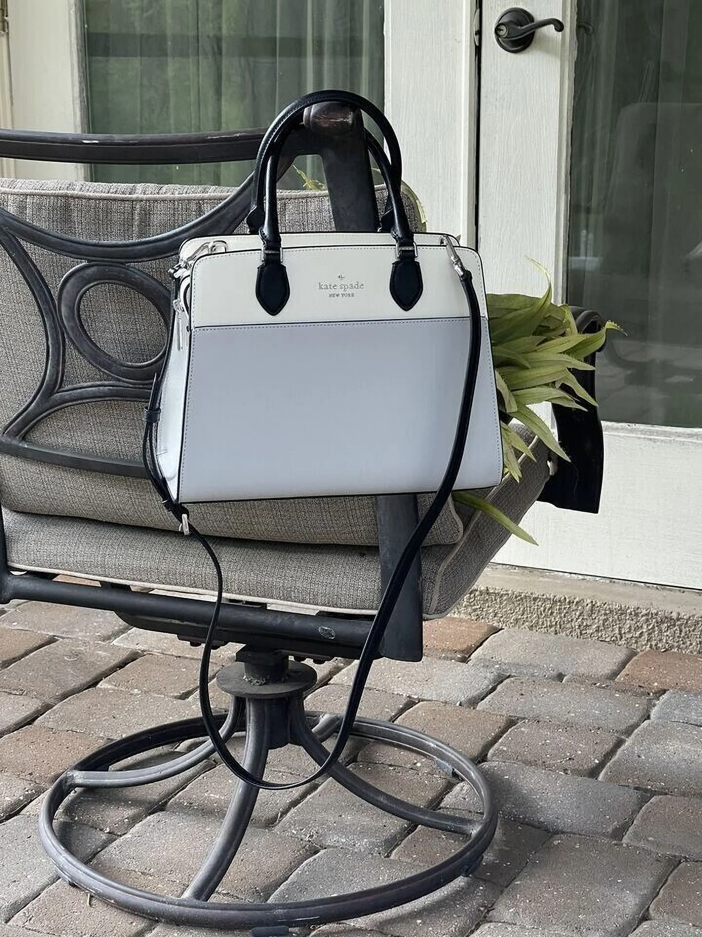 Kate Spade Madison Medium Platinum Grey Colorblock Leather Satchel Bag Purse KC621