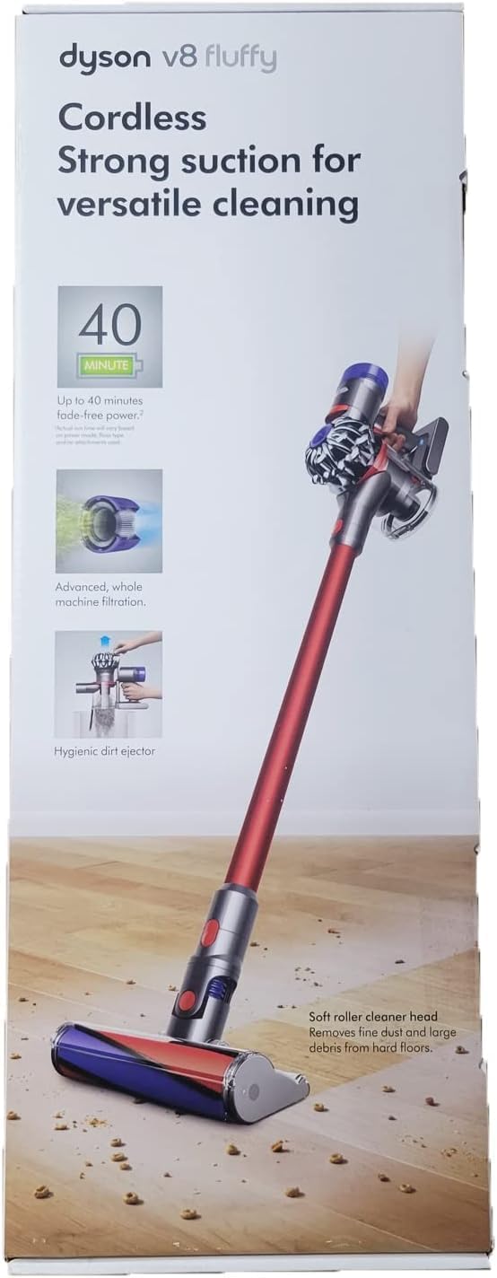 Dyson V8 Fluffy Cordless Stick Vacuum Cleaner, Red + Accessories