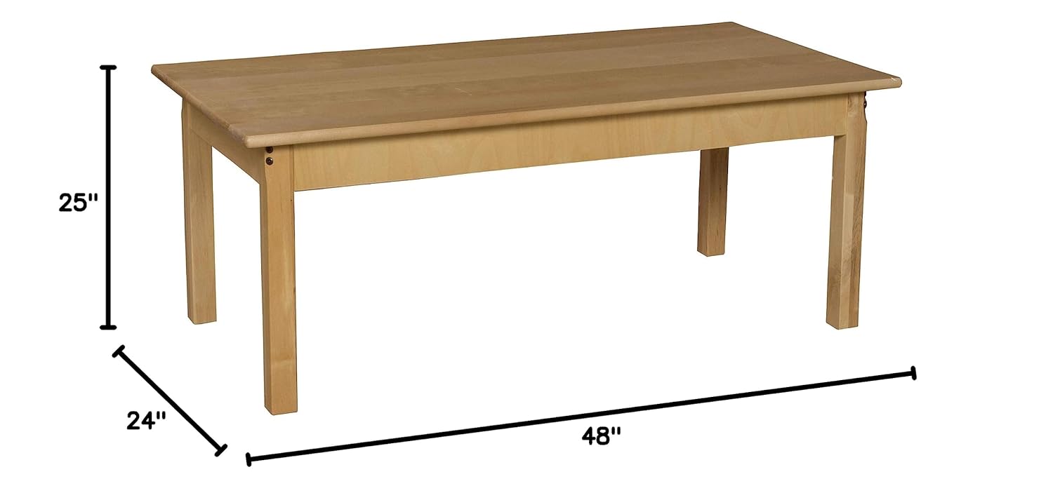 24" x 48" Rectangle Hardwood Table with 24" Legs