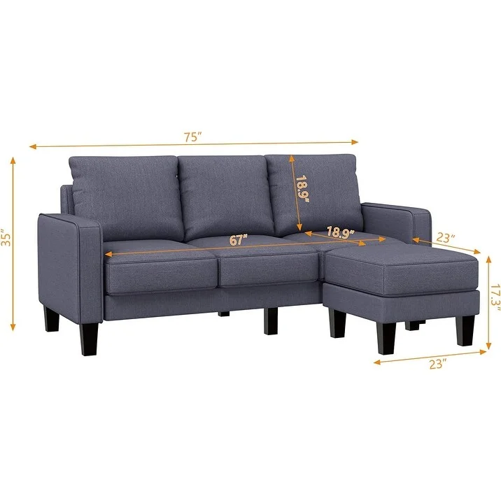 L Shaped Convertible Sectional Sofa for Home, Bedroom Space