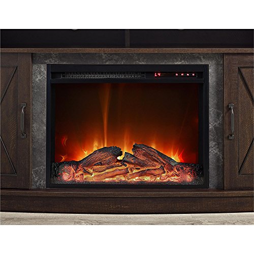 Ameriwood Home Barrow Creek Fireplace TV Stand for TVs up to 60 Inch, Replaceable Electric Fireplace Insert Heater, Remote Control, Timer, Realistic Log and Flame Effect, Espresso