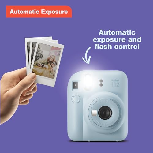 Fujifilm Instax Mini 12 Instant Camera Pastel Blue with 40 Sheets Fujifilm Instax Mini Film Bundle, Sunshine Photo Microfiber Cleaning Cloth Included