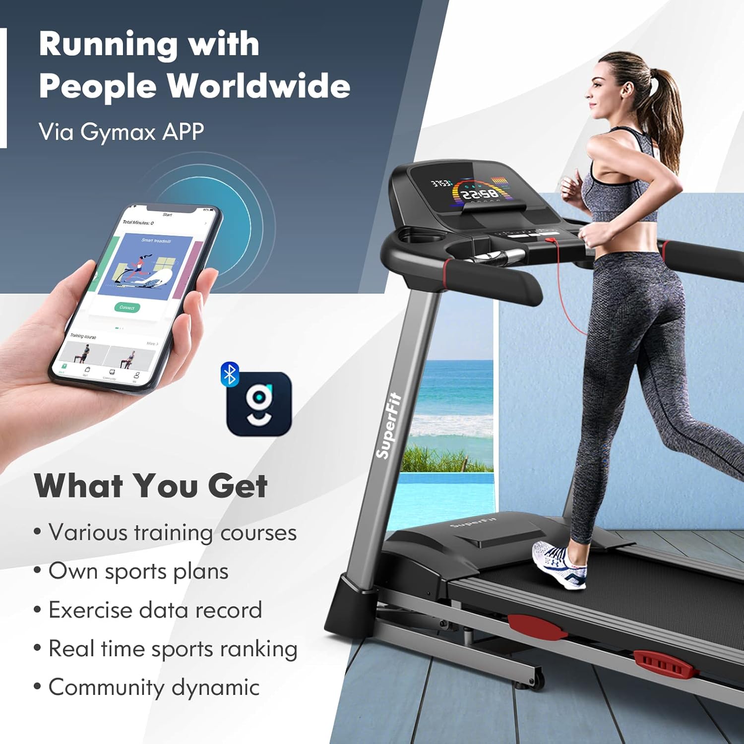 GYMAX Foldable Treadmill, 4.75HP Folding Treadmill with 15% Auto Incline, App Control, Bluetooth Speaker & Pules Sensor, Portable Self-Standing Treadmill with Incline for Home Gym
