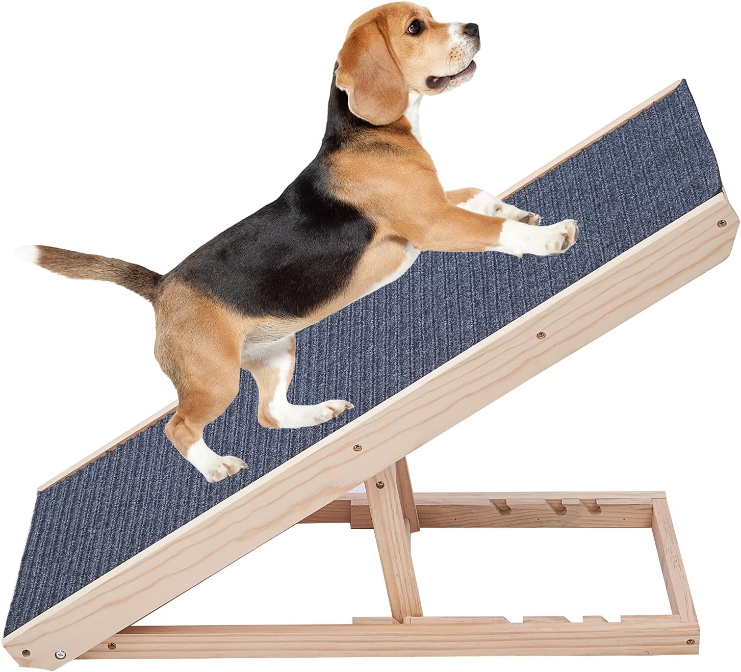 NEWISH Wooden Adjustable Pet Ramp - Bed Ramp for Dogs and Cat - Foldable Portable Dog Ramp - Non-Slip Pet Ramp with Traction Pad, Great for Older Animals - 40 Long and Adjustable from 9 to 24