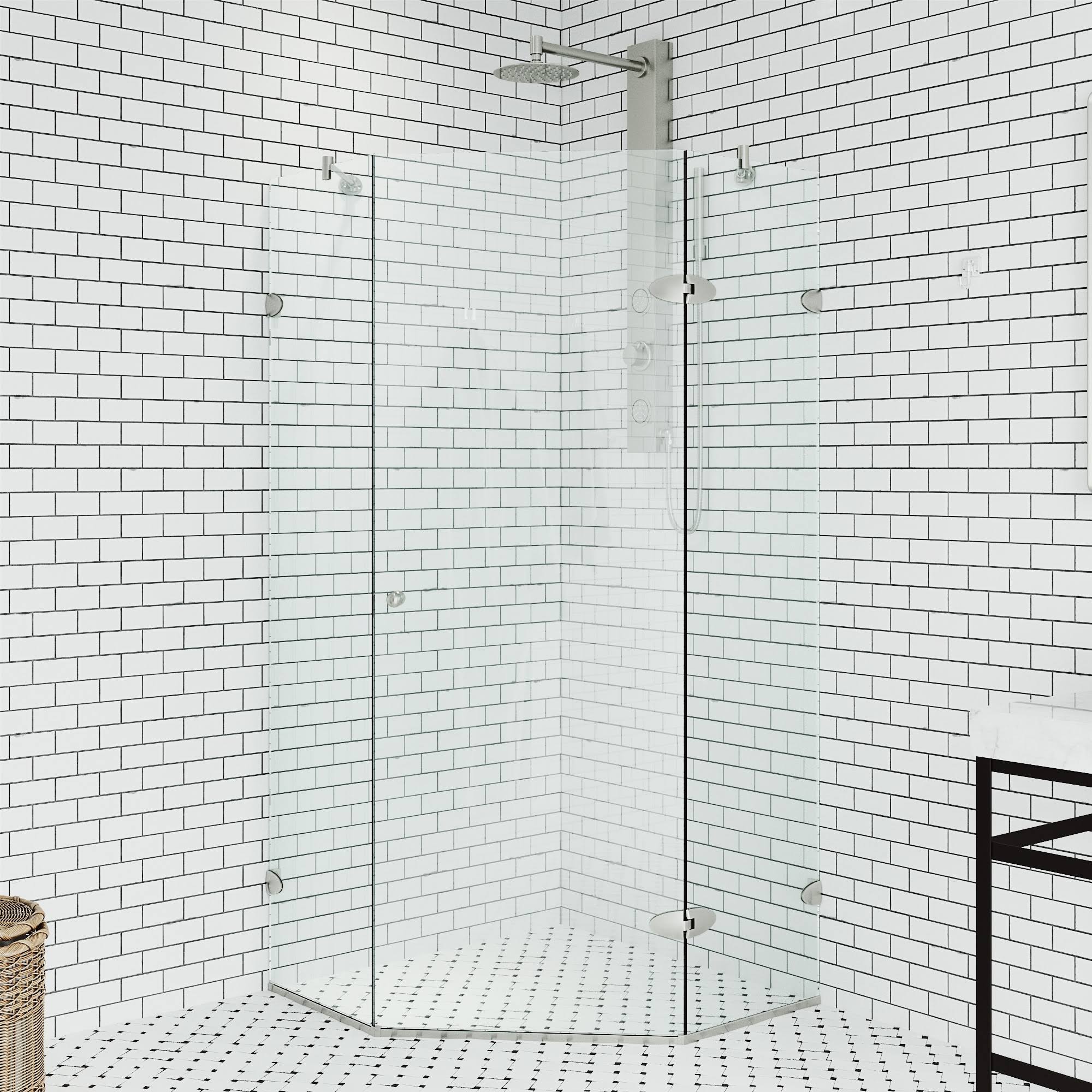 Vigo Frameless Neo-Angle 3/8-Inch Clear Shower Enclosure Brushed