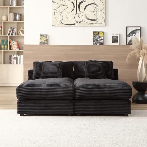 74.8" Upholstered Corduroy Sleeper Sofa - Modern Luxury Twins Sofa Couch for Living Room Quality Corduroy Upholstery Sleeper Sofa Bed Daybed Square Arm Sofa for Living Room, Bedroom (Beige)