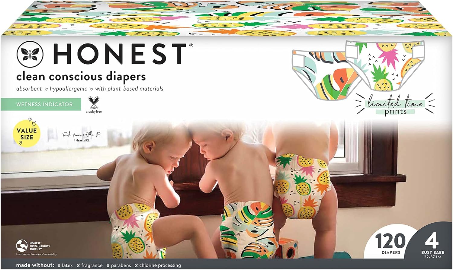 The Honest Company - Super Club Box, Clean Conscious Diapers, Space Travel + Classic Stripes, Size 4, 120 Count (Packaging May Vary) Pack of 2