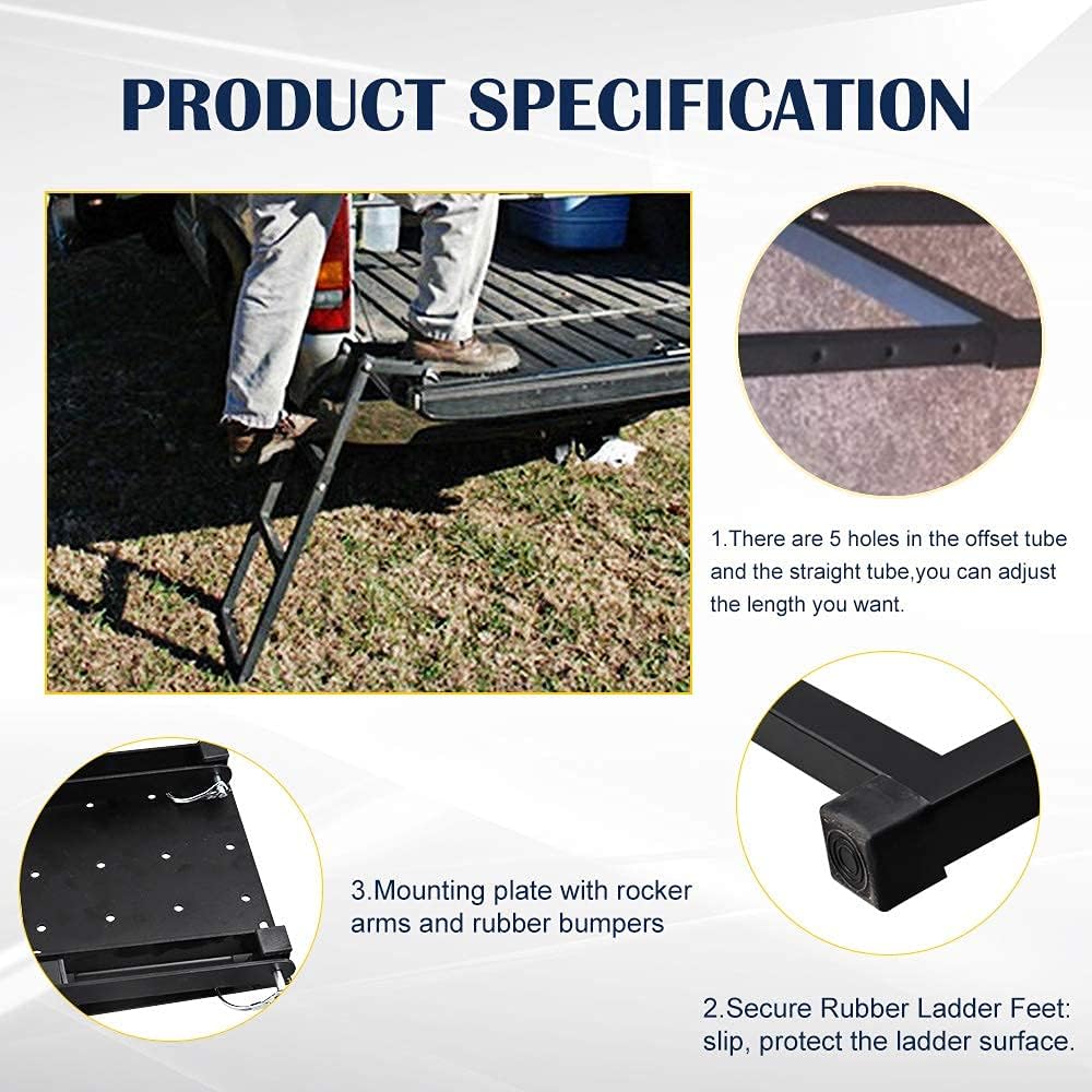 Universal Fit Pickup Truck Tailgate Ladder Tailgate Ladder for Truck Black 42 Inches Ladder Capacity 300 lbs Durable Steel with Black Powder Coat Pack of 2