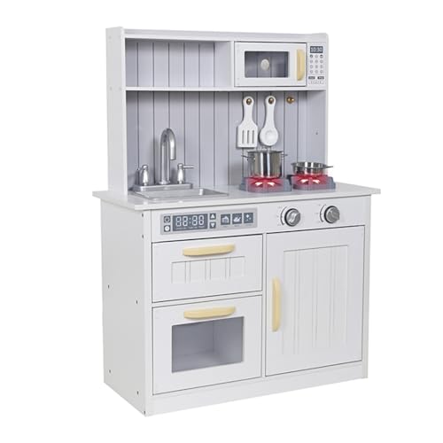 Kids Kitchen Playset,Children Play Kitchen for Toddler,Baby Toy Kitchen Set,Pretend Wooden Kitchen,Birthday Gifts with Play Sink Toy,Lights Sounds, Cooking Set for Kids Ages 1+Boys Girls