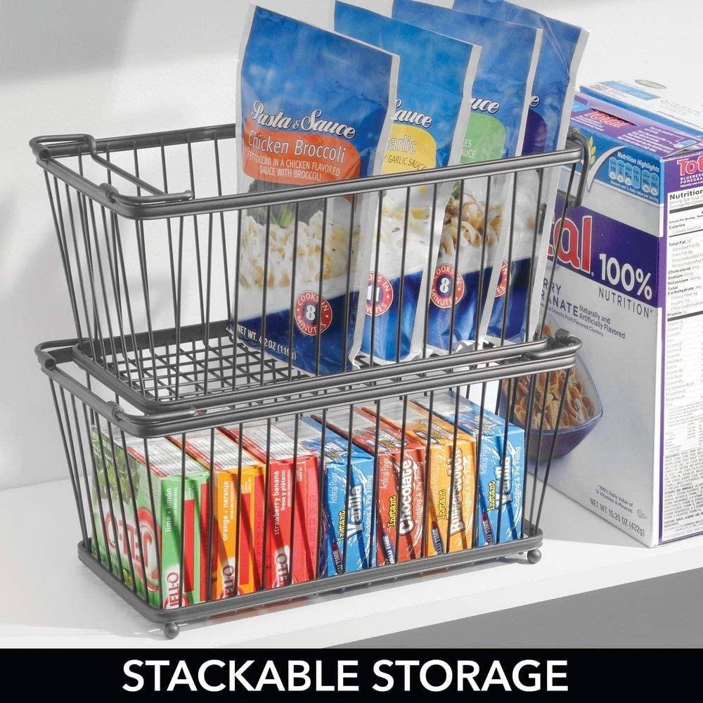 mDesign Stackable Metal Food Storage Basket with Handles