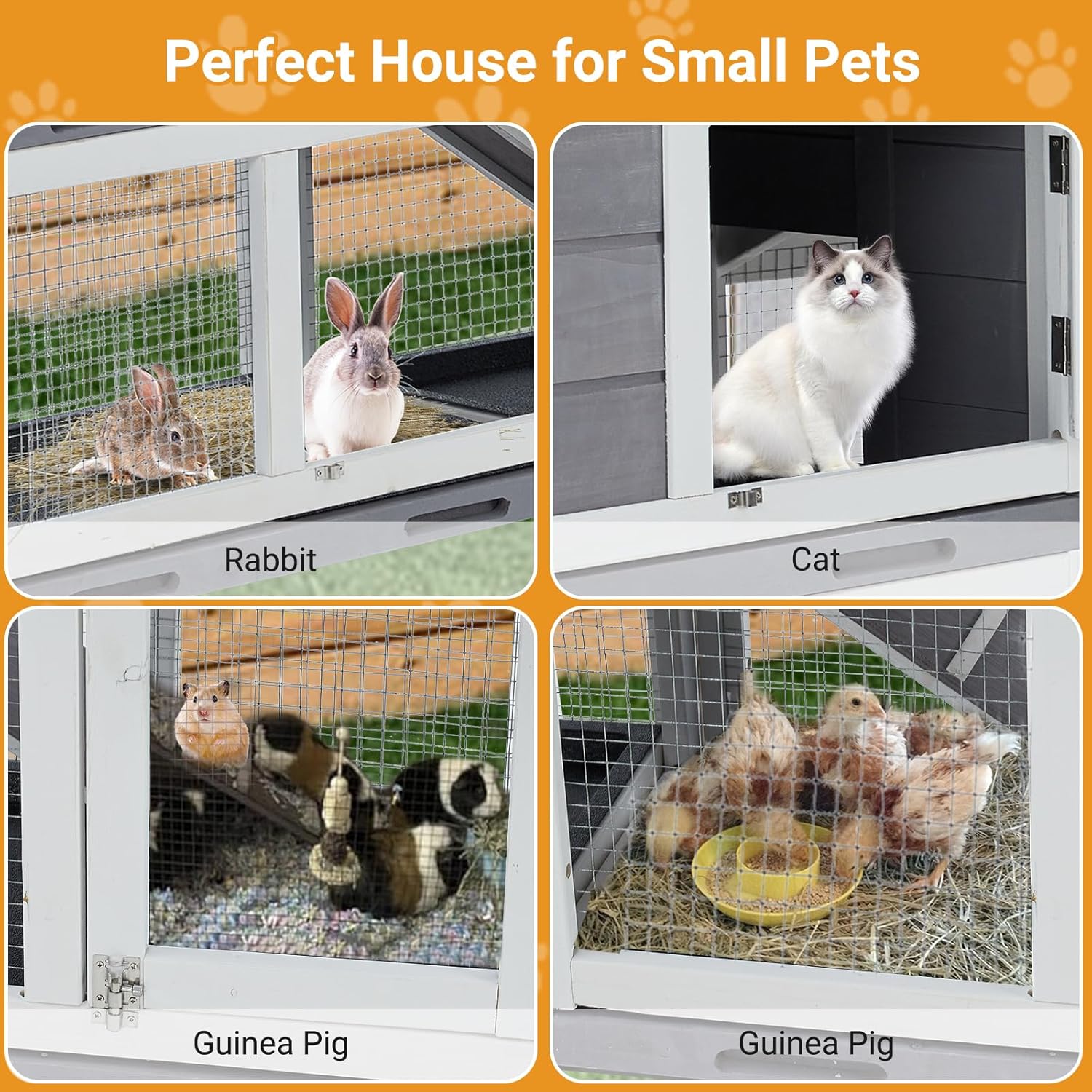 Gravee Two Floors 62" Wooden Outdoor Indoor Roof Waterproof Bunny Hutch Rabbit Cage Guinea Pig Coop PET House for Small to Medium Animals with Stairs and Cleaning Tray PET537