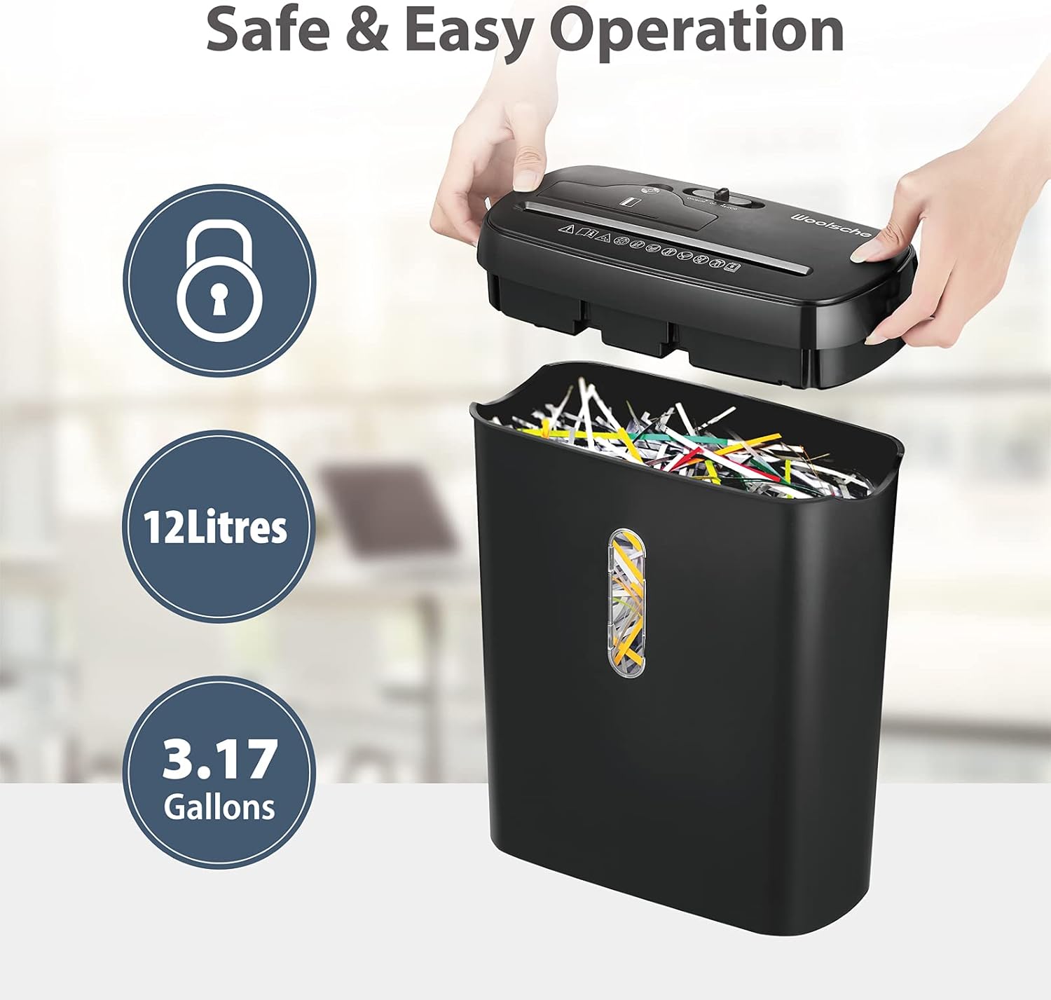 Woolsche Home Office Shredders C220P 6-Sheet Cross Cut Removable, Low Noise Desktop Paper Shredder with Security Lock, P-4 Security Level Shreds Paper/Credit Card