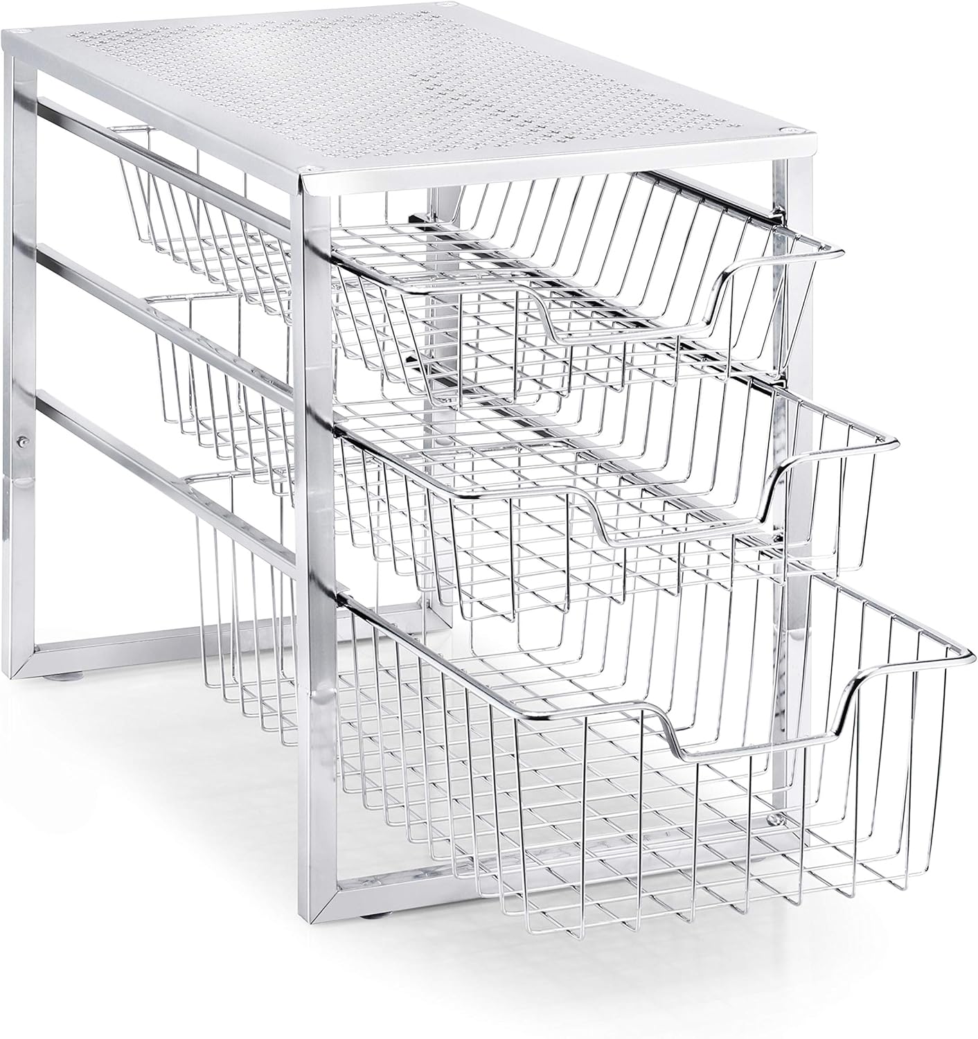 Simple Trending 3-Tier Under Sink Cabinet Organizer with Sliding Storage Drawer, Desktop Organizer for Kitchen Bathroom Office, Stackable, White