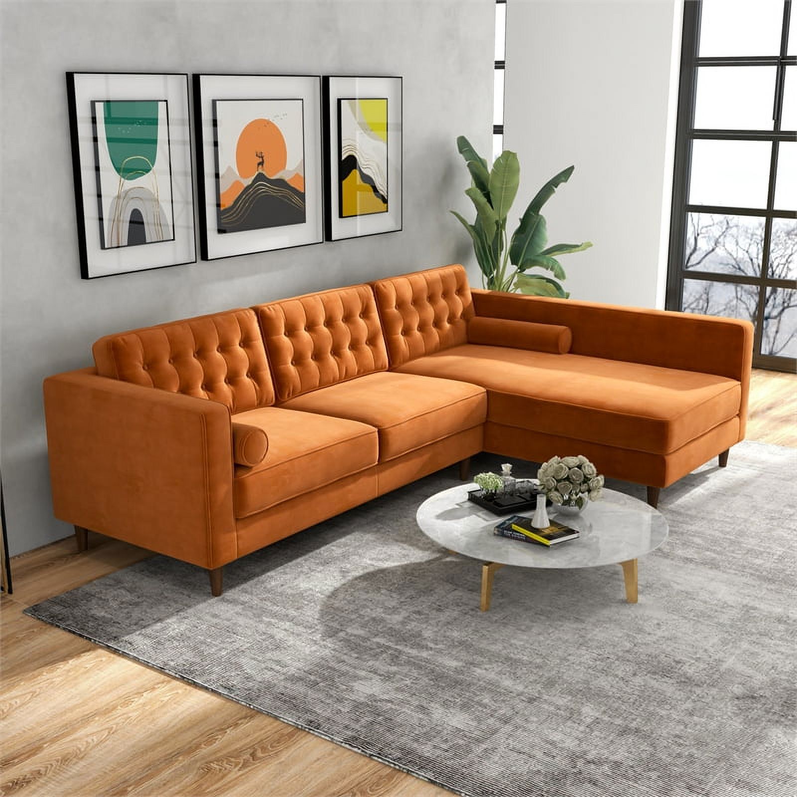 Owen Orange Velvet Modern Living Room Corner Sectional Couch