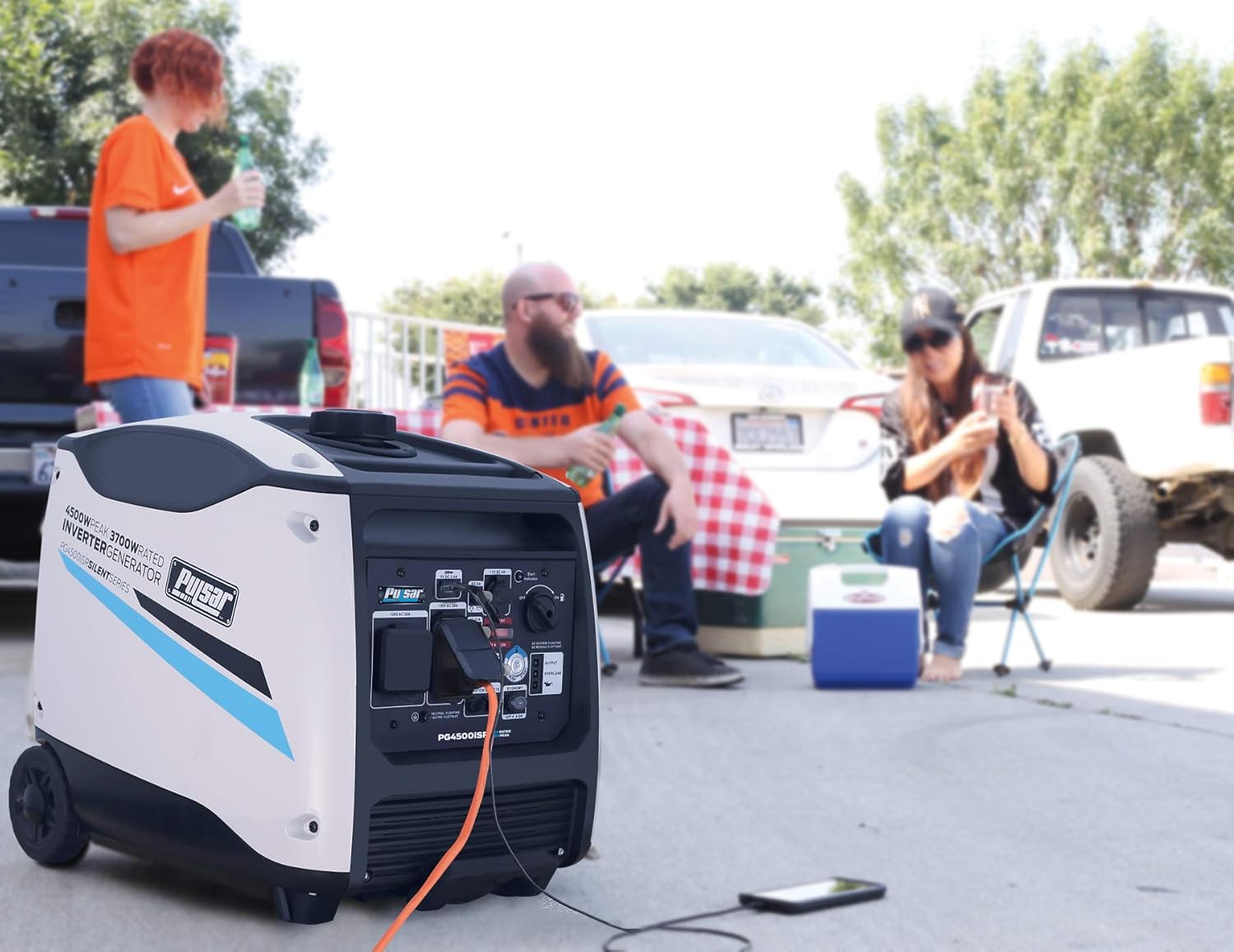 Pulsar 4500W, Portable Quiet Remote Start & Parallel Capability , CARB Compliant Inverter Backup Generator, PG4500iSR, White, RV ready