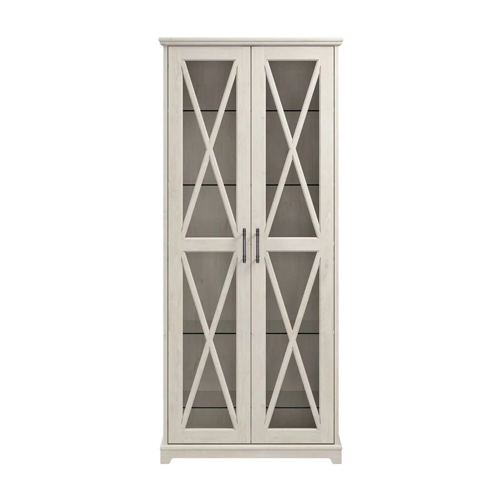Bowery Hill Engineered Wood Curio Cabinet with Glass Doors in Linen White Oak
