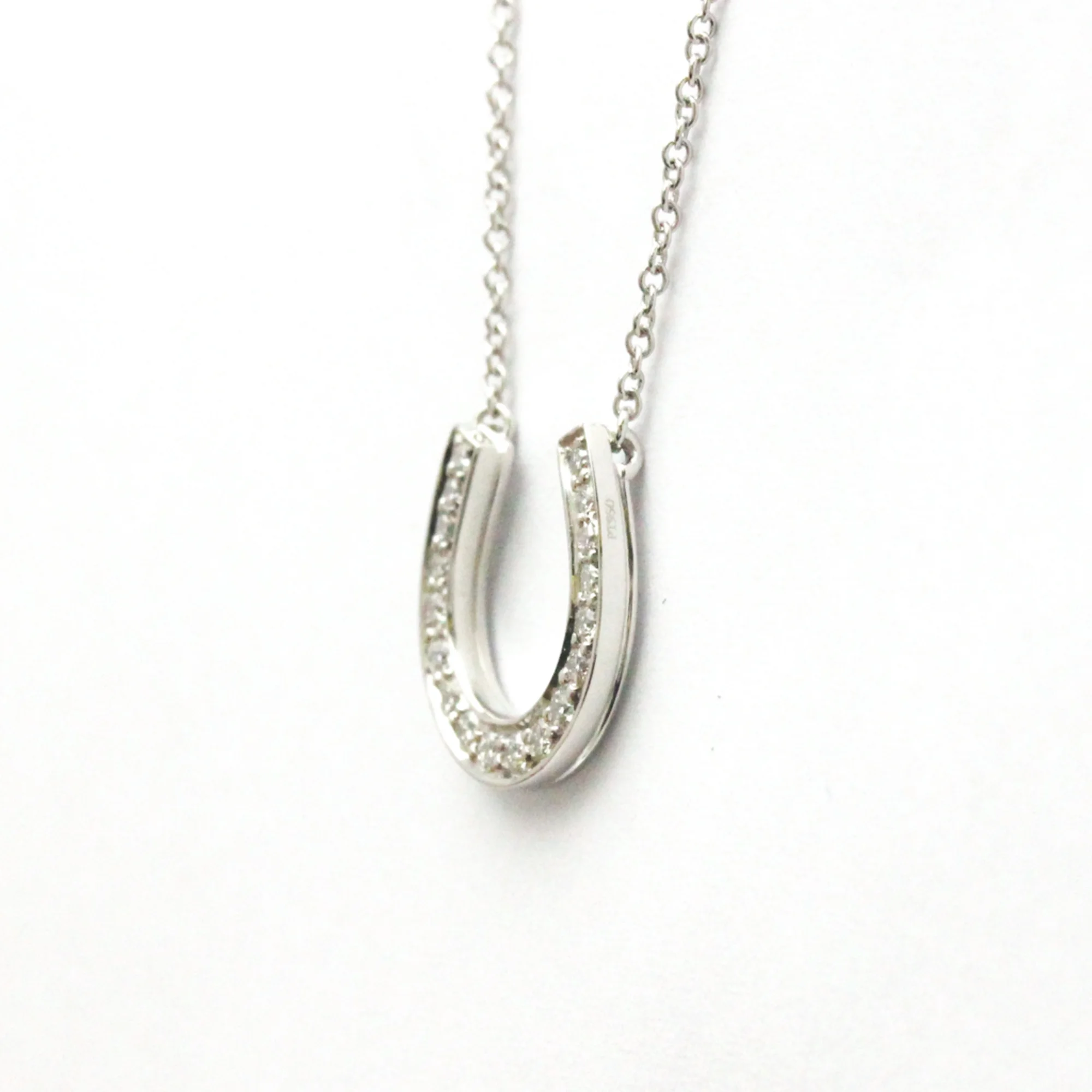 Pre-Owned Tiffany Horseshoe Necklace Platinum Diamond Men,Women Fashion Pendant Necklace (Silver) (Good)