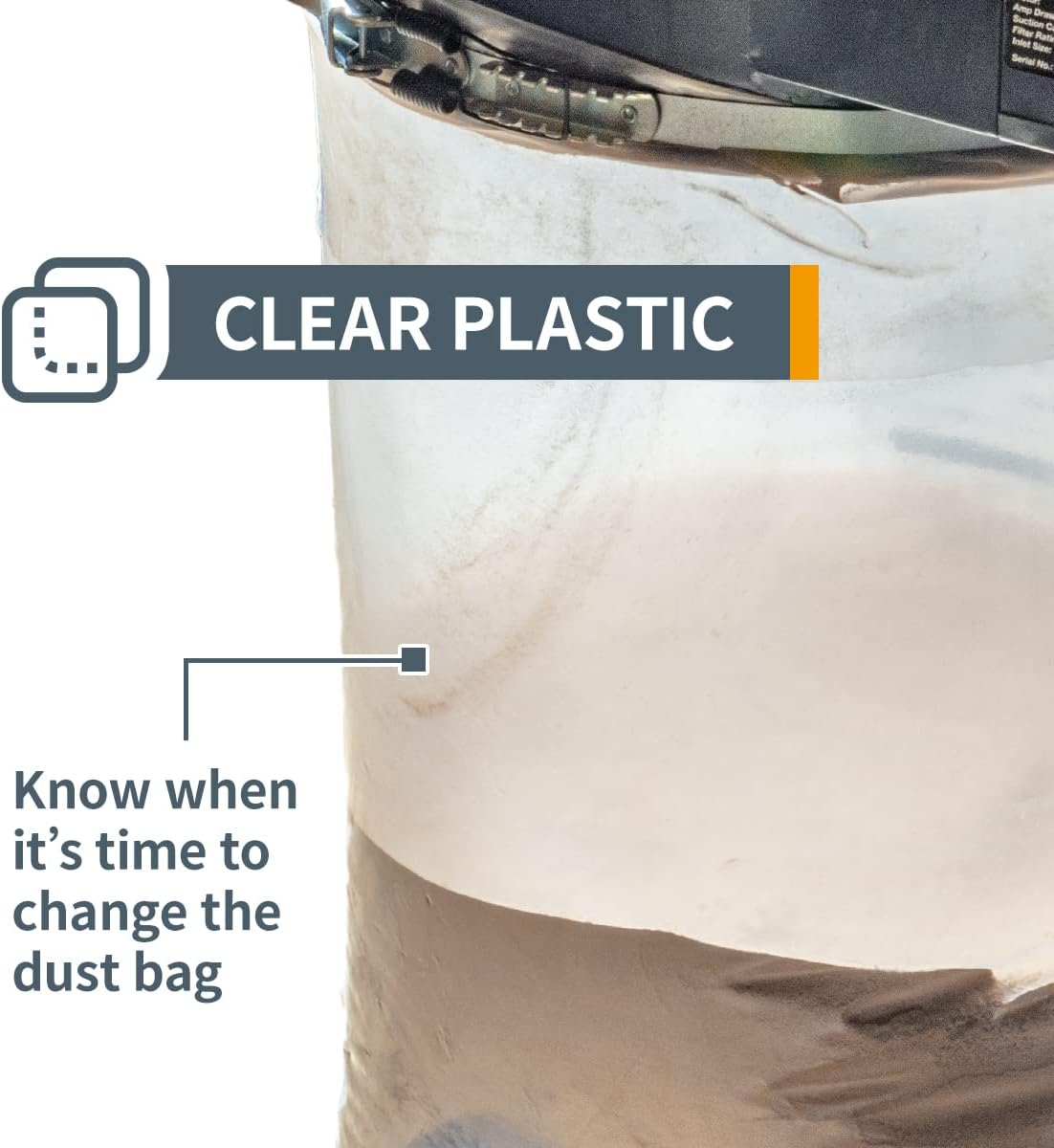 POWERTEC 70002-Case15 Clear Plastic Dust Collection Bags, 20" x 43" | Dust Collector Bags for machine with 20" Filter Drum, Case of 75 Pcs