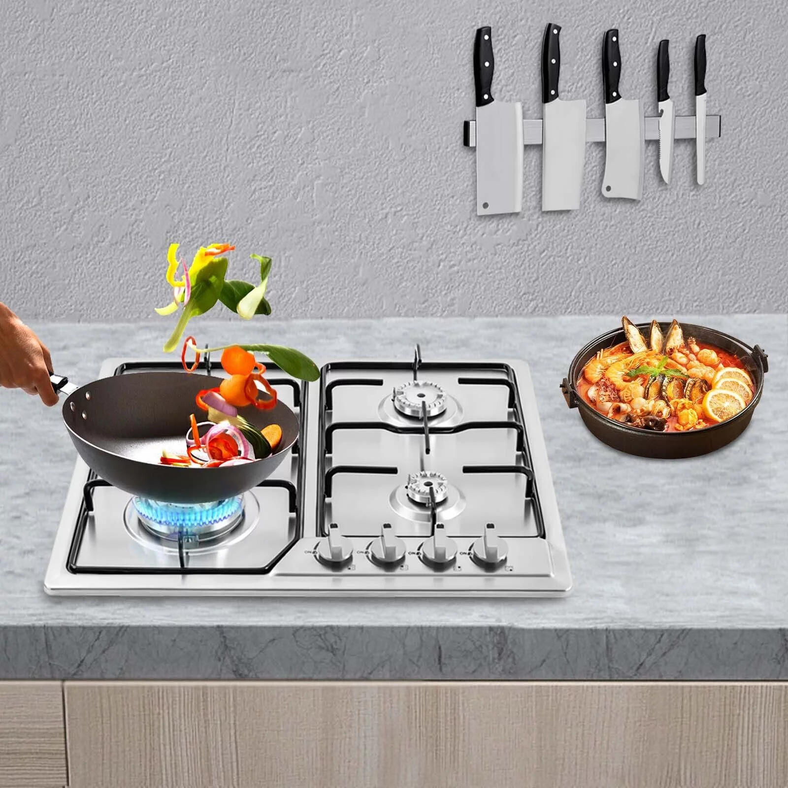 580*520mm Stainless Steel Built-in Gas Cooktop 4 Burners Natural gas LPG Cooktop
