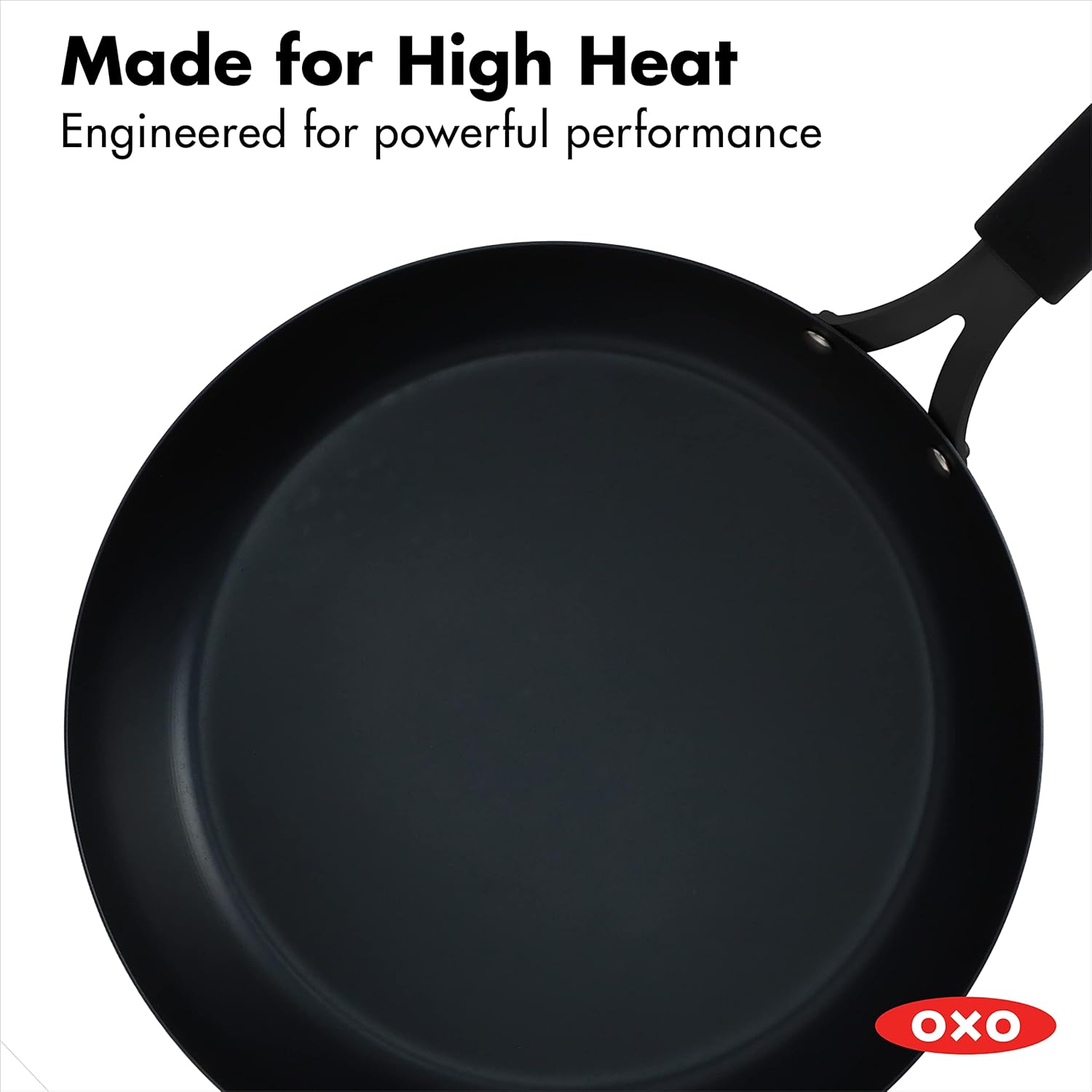 OXO Obsidian Pre-Seasoned Carbon Steel Induction Safe 12 Outdoor Frying Pan/Skillet with Silicone Sleeve, Black